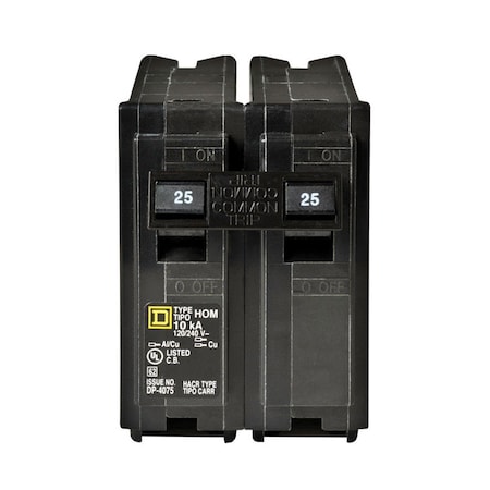 Square D Circuit Breaker, HOM Series, 25A, 2 Pole, 120/240V AC, 10kA HOM225CP